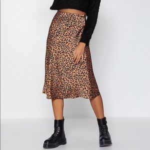BRAND NEW leopard satin midi skirt